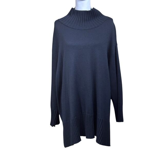 Eileen Fisher black funnelneck sweater, merino wool, miminalist, timeless, cozy - Picture 1 of 6
